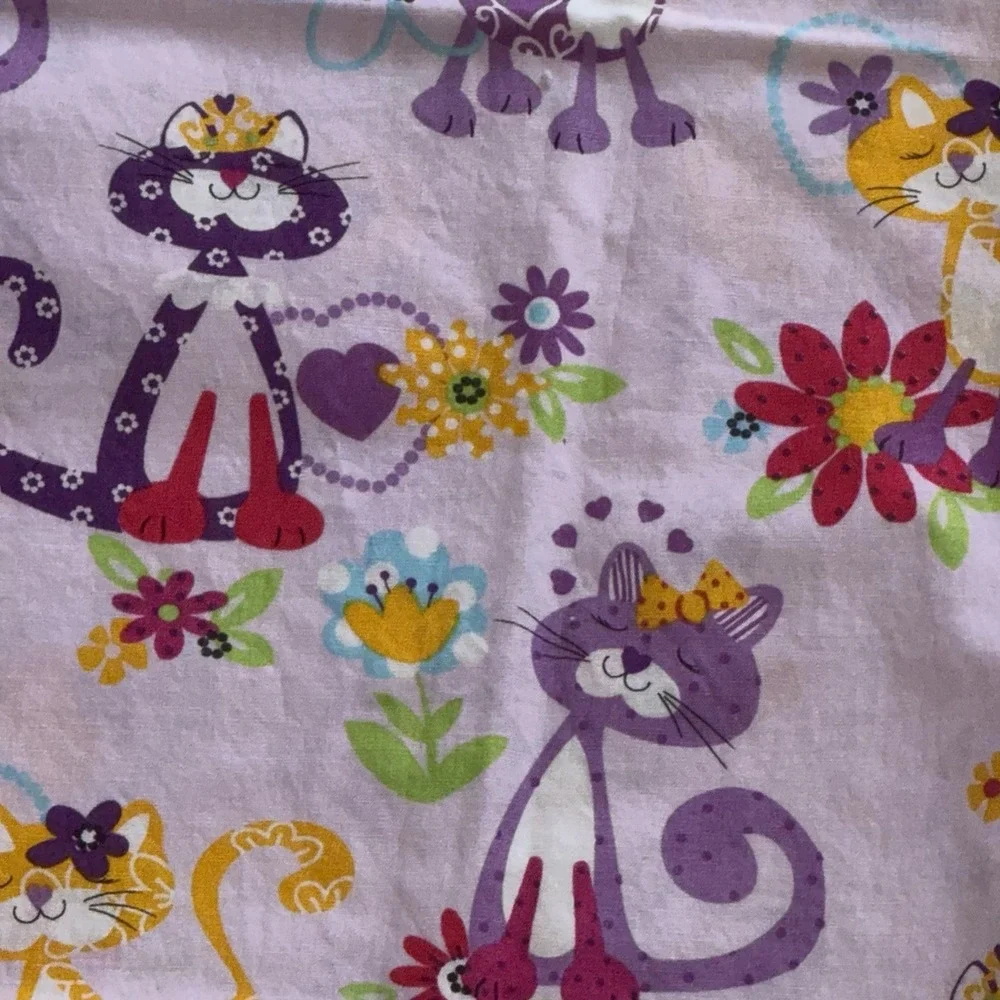 Handmade Cat Pillowcase Purple Floral Cute Kids Bedding Cartoon Soft Gift